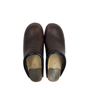 Troentorp Swedish Clogs Brown Leather Wood Sole Da Vinci 43 Womens